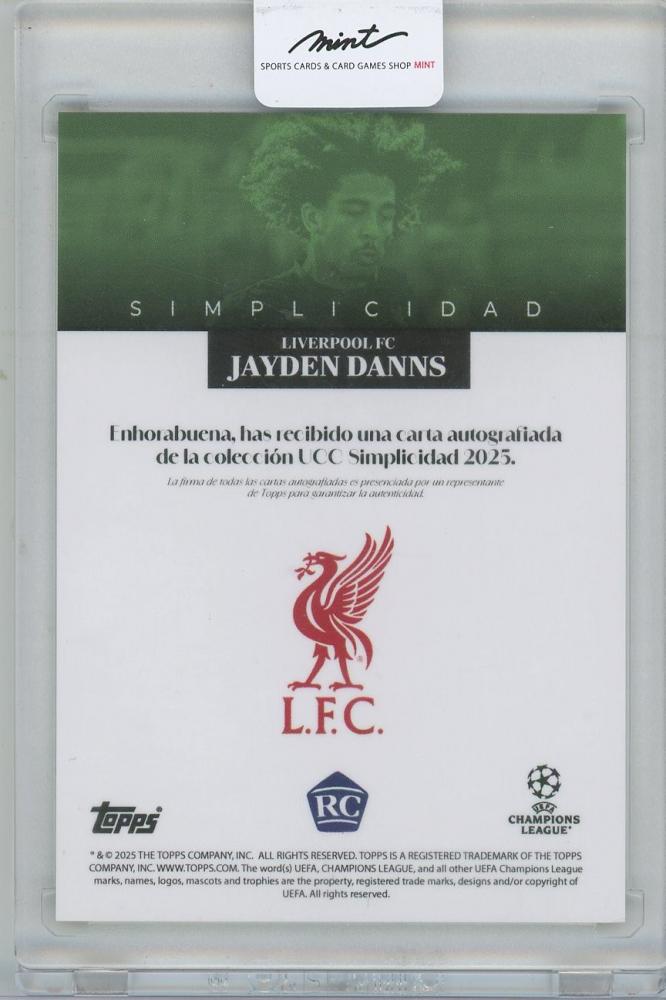 2024-25 TOPPS Simplicidad UEFA Club Competitions Canteranos Autographs Green / JAYDEN DANNS(Liverpool FC) 19/99
