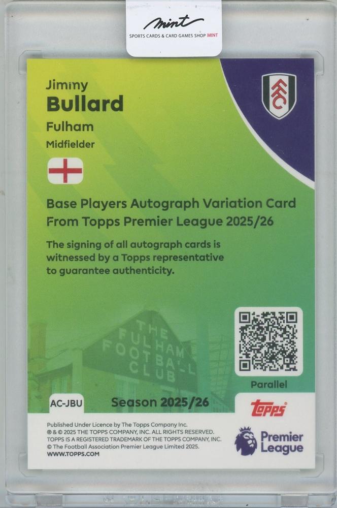 2025-26 TOPPS English Premier League Autographs Green Mini Diamond / JIMMY BULLARD(Fulham) 【46/99】