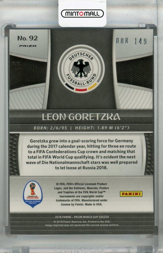 2018 Panini Prizm World Cup Leon Goretzka Germany Red Parallel soccer trading card number 008 of 149
