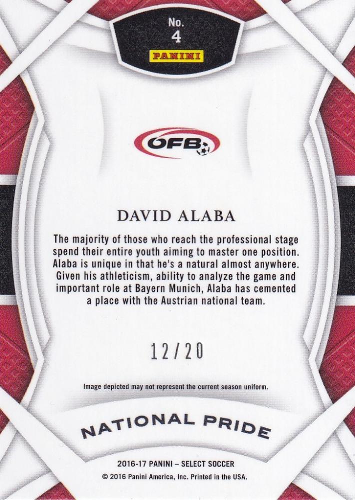 2016-17 Panini Select Austria David Alaba National Pride Camo Parallel card numbered 12 out of 20