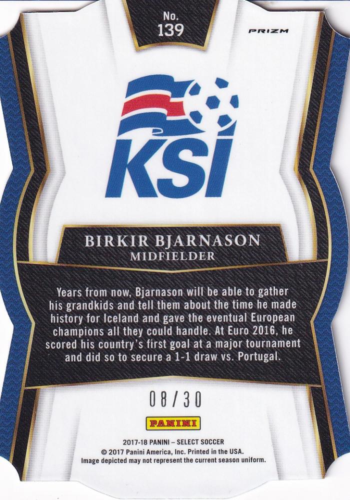 2017-18 Panini Select Iceland Birkir Bjarnason Mezzanine Tie-Dye Die-Cut parallel card numbered 08 of 30