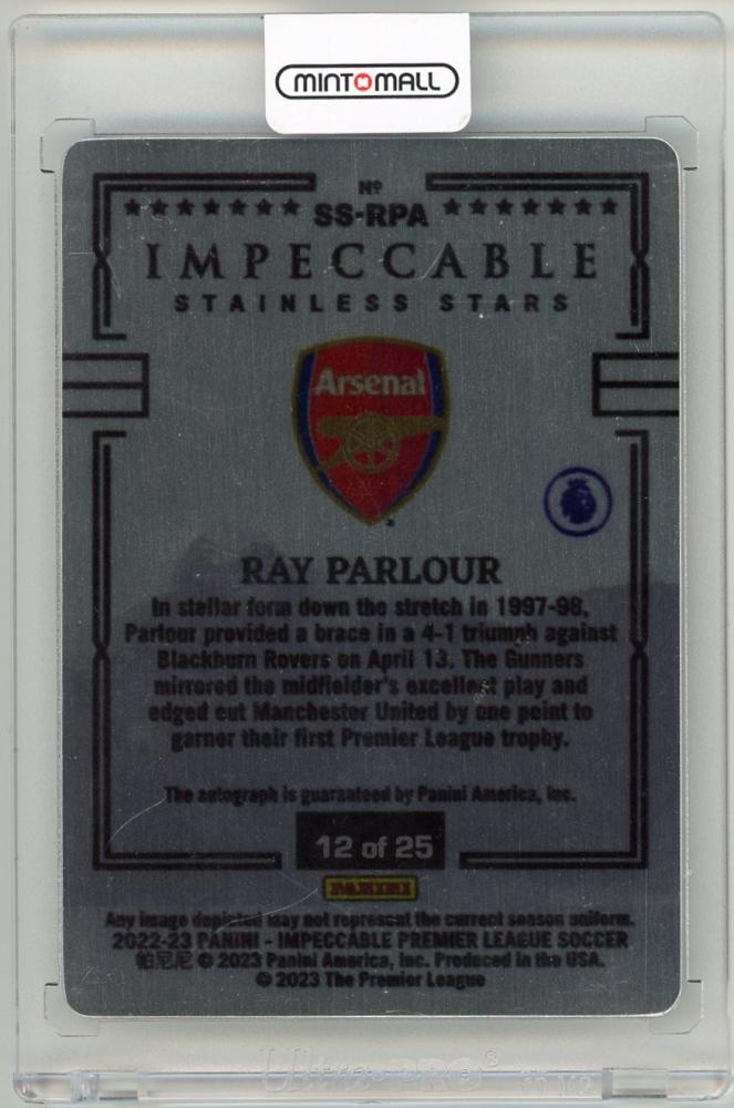 2022-23 Panini Impeccable Premier League Ray Parlour Stainless Stars Signatures12/25 Arsenal