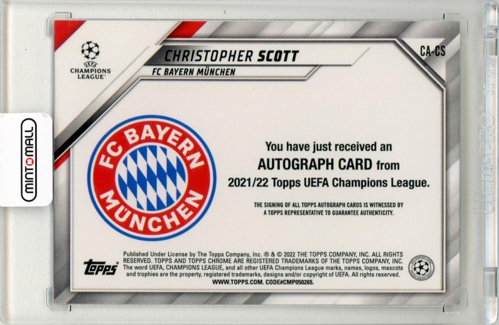 2021-22 Topps Chrome UEFA Champions League Christopher Scott AutographsCA-CS FC Bayern Munchen
