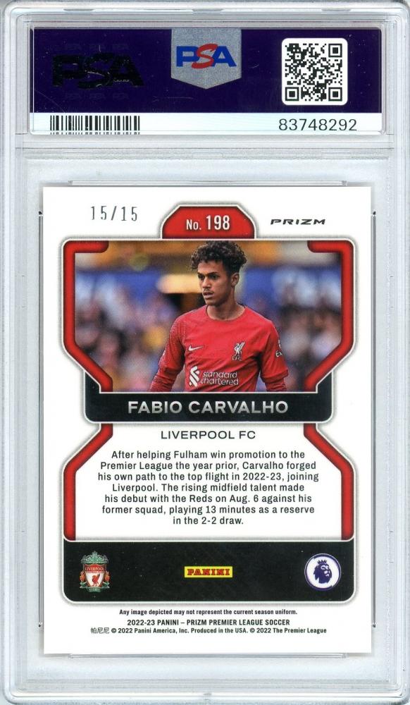 PSA8 2022-23 Panini Prizm Puremier League Fabio Carvalho Rookie Base Orange Refractor(Last Number!) 15/15