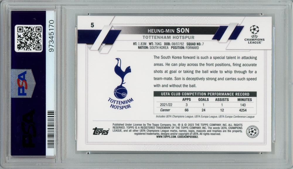 2022-23 Topps UEFA Club Competitions Heung-min Son Base Variation SP/#5PSA10 Tottenham Hotspur