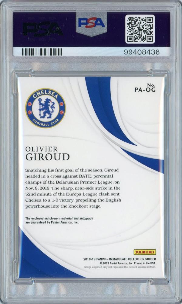 2018-19 PANINI Immaculate Collection Soccer Olivier Giroud Patch Autograph Sapphire #PAOG 25 Limited Edition 03/25 PSA6 Excellent