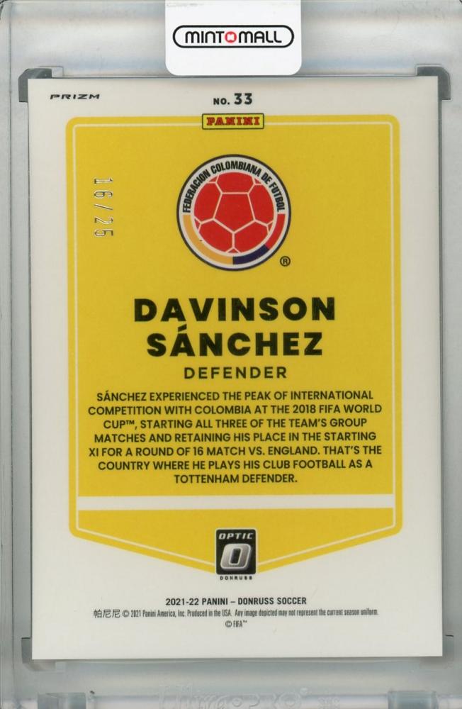 2021-22 Donruss Soccer Road to Qatar Colombia Davinson Sanchez Base Optic Black Velocity card number 16 out of 25