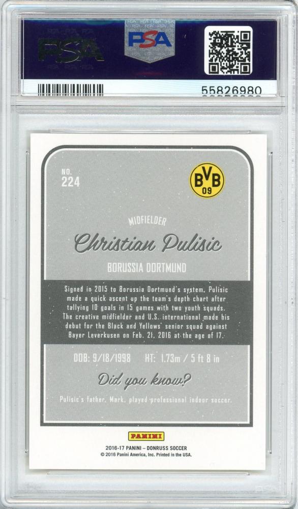 2016 PANINI Donruss Christian Pulisic Gold #224 DDPSA9 Borussia Dortmund