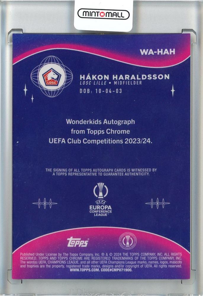 2023-24 Topps Chrome UEFA Club Competitions Hakon Haraldsson Wonderkids Autographs/#WA-HAH114/150 LOSC Lille