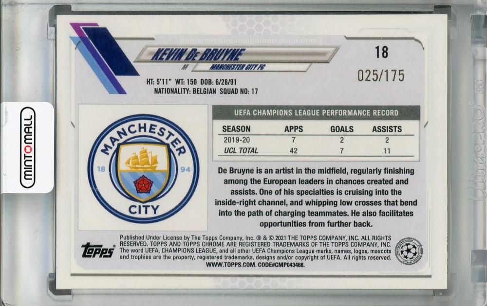 2020-21 Topps Chrome UEFA Kevin De Bruyne Pink Mini-Diamond Parallel card serial 025 of 175