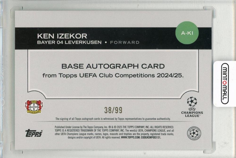 2024-25 TOPPS UEFA Club Competitions Ken Izekor Autographs Green Foilboard #AKI38/99 Bayer 04 Leverkusen