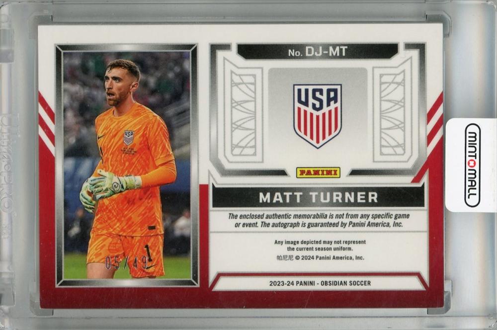 2023-24 Panini Obsidian Matt Turner Dual Jersey Ink Electric Etch Red Pulsar #33 Auto *minor dent on back 05/49 United States