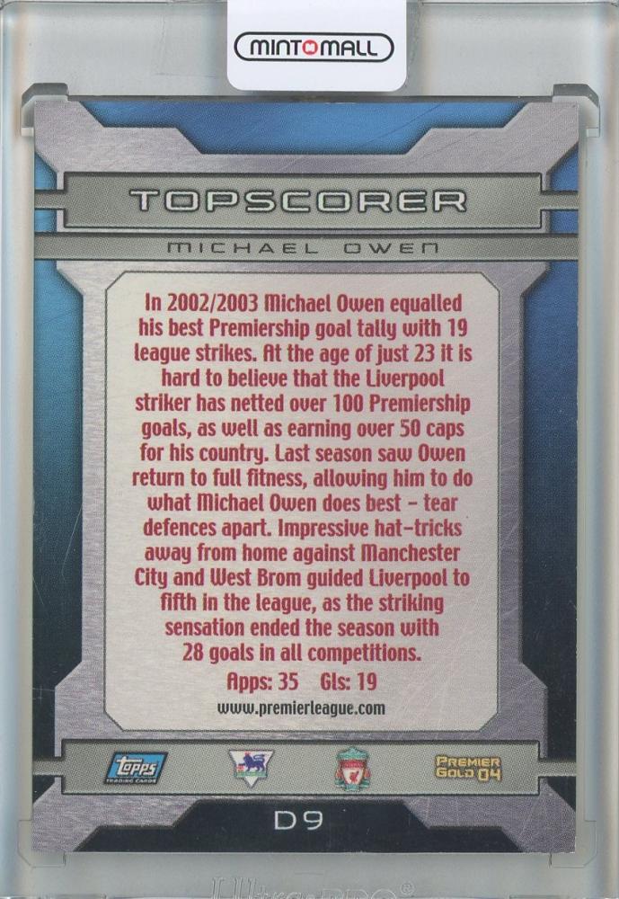 2003-04 Topps Premier Michael Owen Gold England Foil Award Winners Bronze #D9 Liverpool FC
