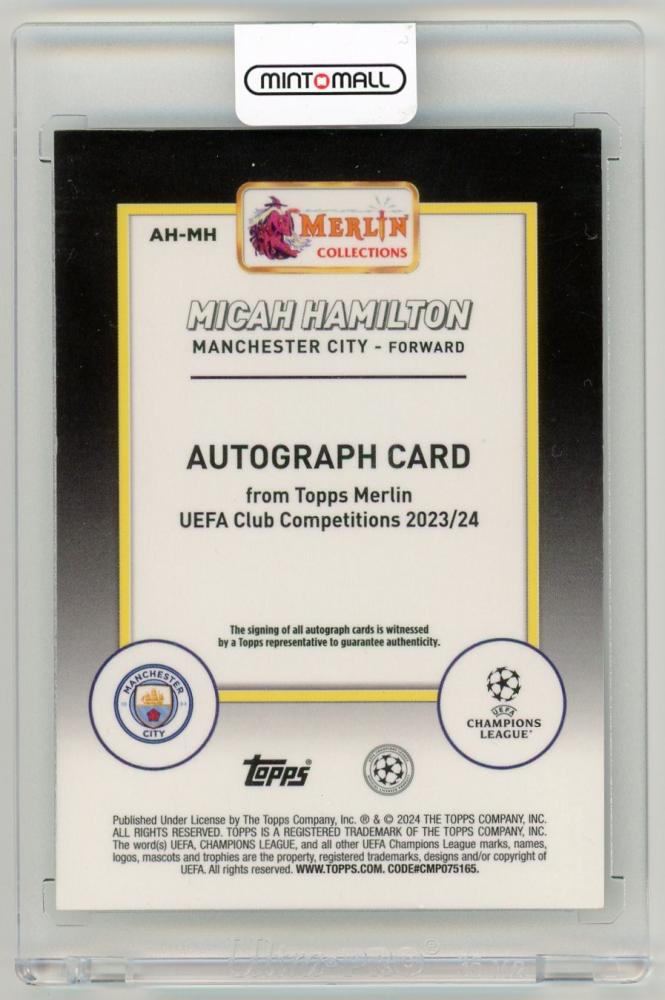 2023-24 Topps Merlin UEFA Club Competitions Micah Hamilton AutographsAH-MH Manchester City