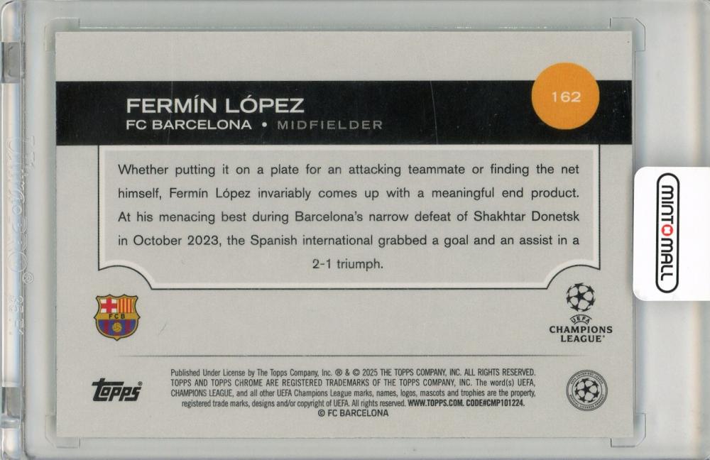 2024-25 Topps Chrome UEFA Club Competitions Fermin Lopez Green Prizm Refractor25/99 FC Barcelona