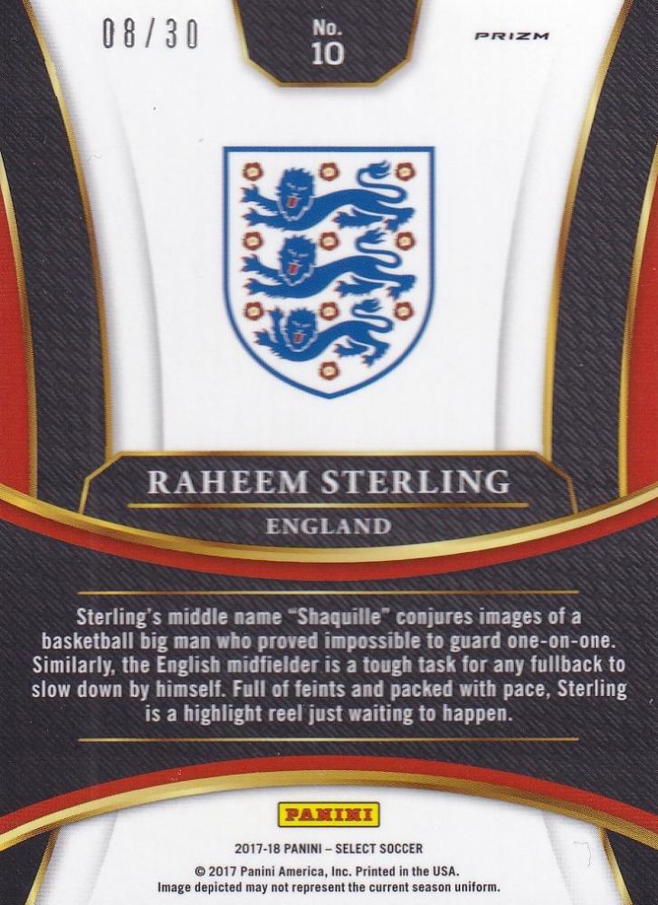 2019-20 Panini Gold Standard England Raheem Sterling Base Terrace Tie-Dye parallel trading card numbered 08 out of 30
