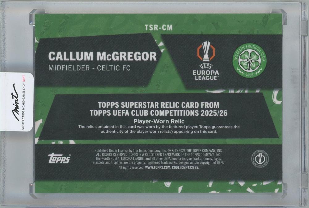 2025-26 TOPPS UEFA Club Competitions Superstar Relics / CALLUM McGREGOR(Celtic FC)