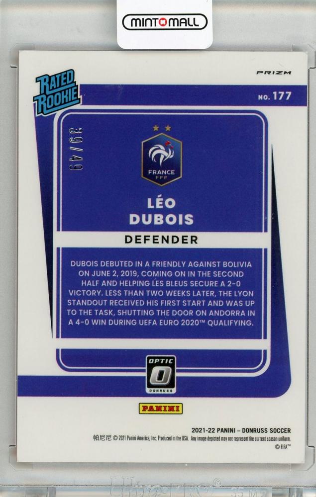 2021-22 Donruss Soccer Road to Qatar France Leo Dubois Base Optic Rated Rookie Orange Velocity card serial 39 of 49