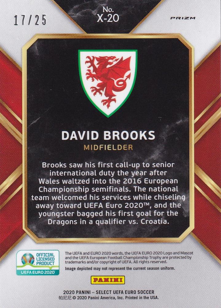 2020 Panini Select UEFA Euro Preview Wales David Brooks X-Factor Silver Parallel card numbered 17 out of 25