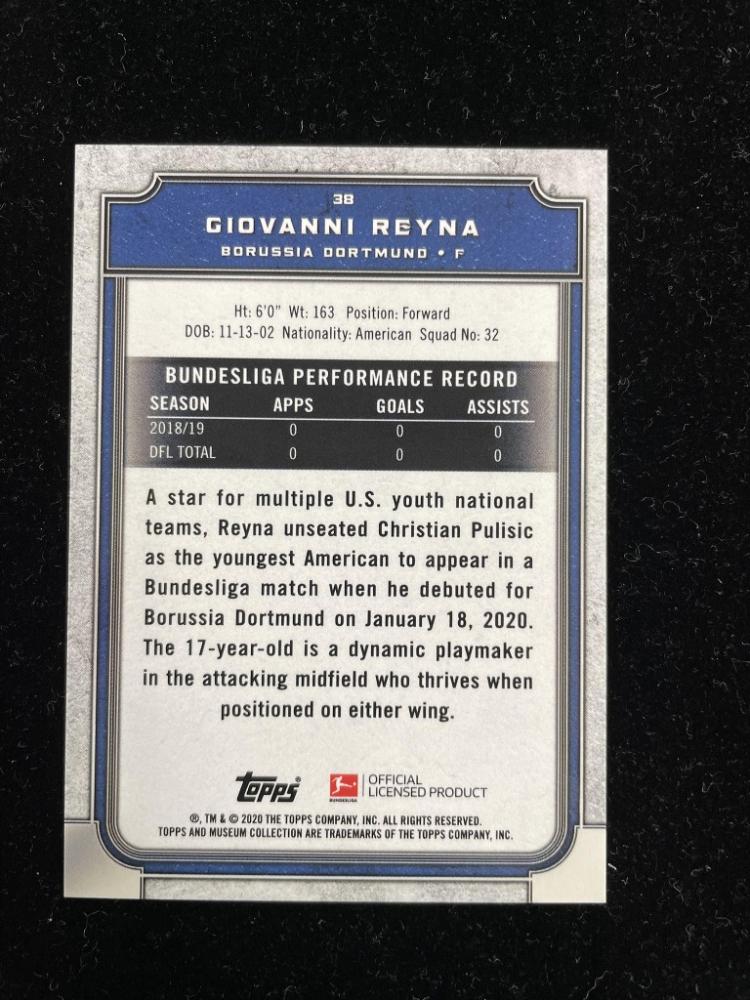 2019-20 Topps Museum Collection Borussia Dortmund Giovanni Reyna Base trading card