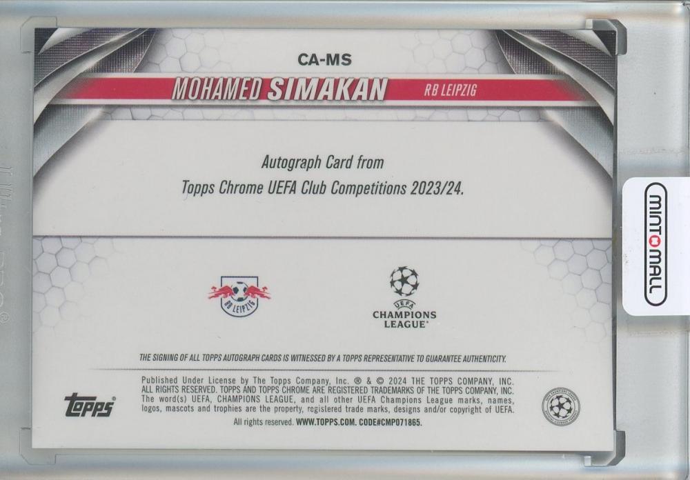 2023-24 Topps Chrome UEFA Club Competitions Mohamed Simakan Chrome Autographs #CAMS RB Leipzig