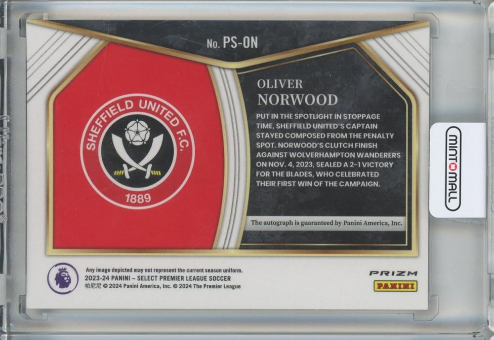 2023-24 Select English Premier League Oliver Norwood Pitchside Signatures Auto #5 Sheffield United