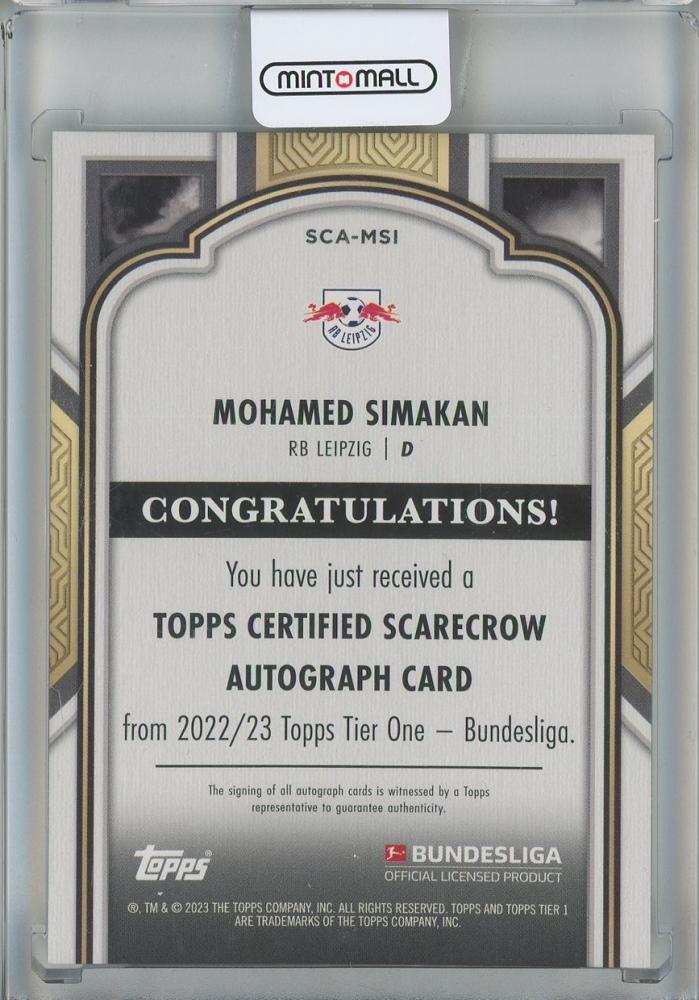 2022-23 Topps Tier One Bundesliga Mohamed Simakan Scarecrow Autographs #SCAMSI070/120 RB Leipzig