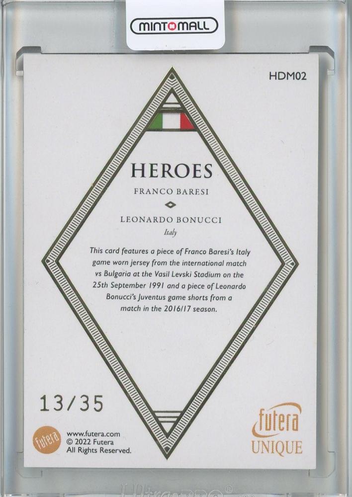 2022 Futera Franco Baresi/Leonardo Bonucci Heroes Italy