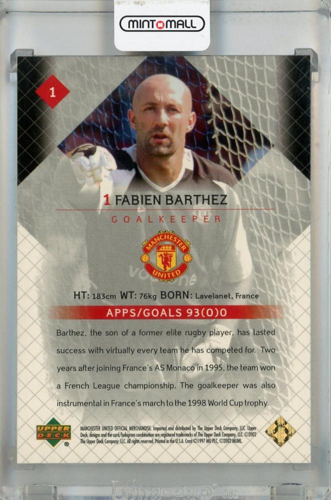 2002 Upper Deck Fabien Barthez Manchester United Red #1083/500 Manchester United