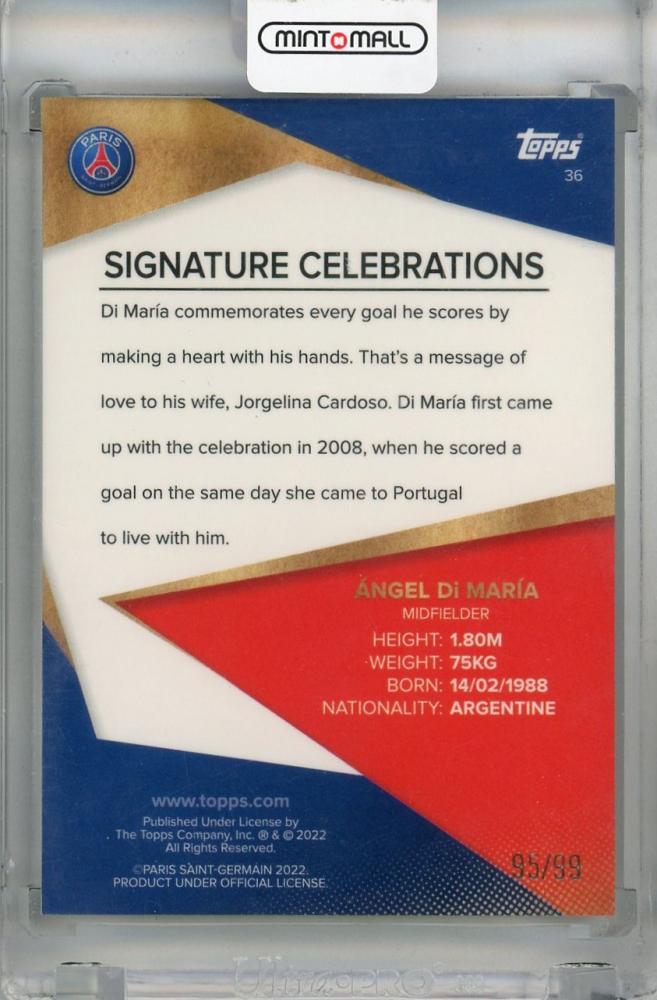 2021-22 Topps Paris Saint-Germain Team Set Angel Di María Signature Celebrations Neon Green Foil #36 ※Back has initial damage 95/9