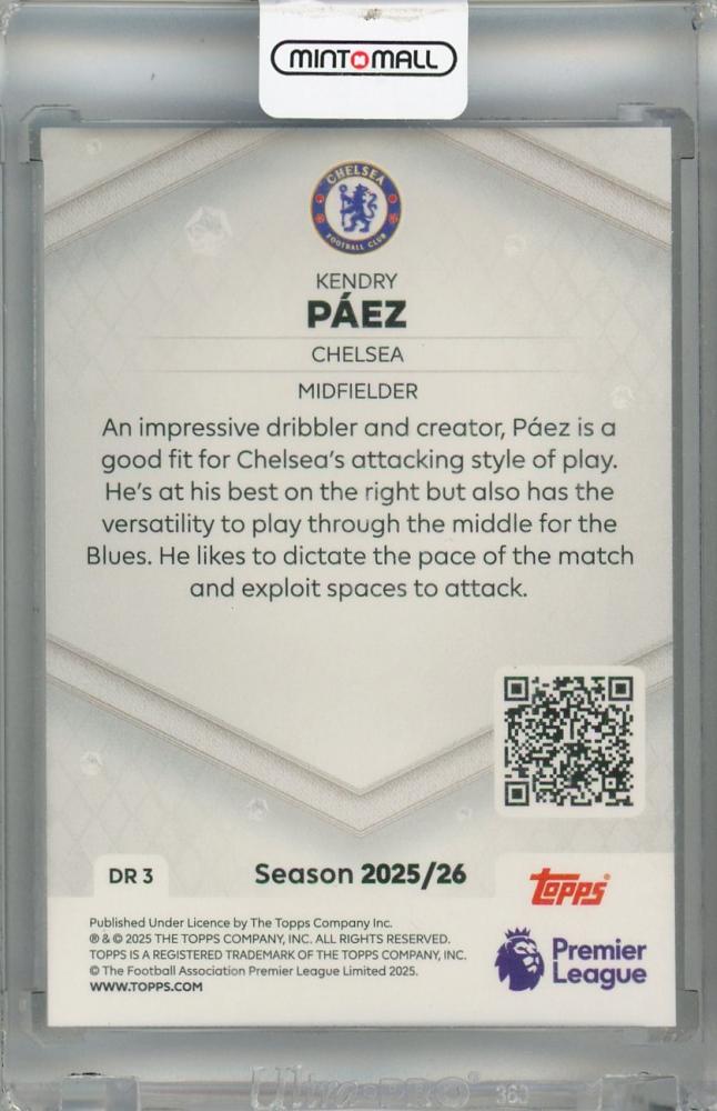 2025-26 Topps Premier League Kendry Paez Diamond Rookies #DR 3 RC Chelsea