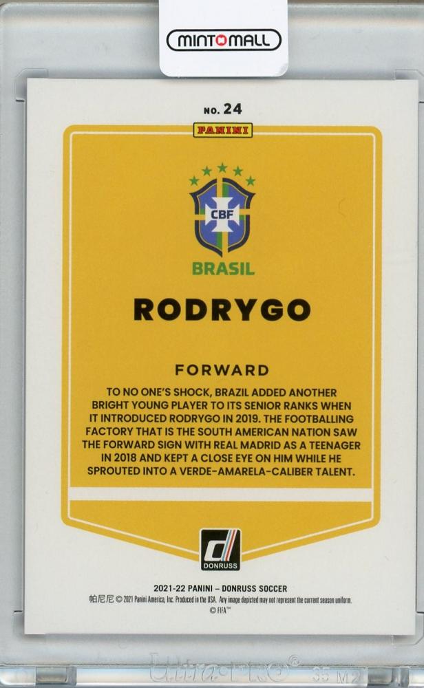2021-22 Donruss Soccer Road to Qatar Brazil Rodrygo Base Holo Purple Laser parallel card number 44 of 99