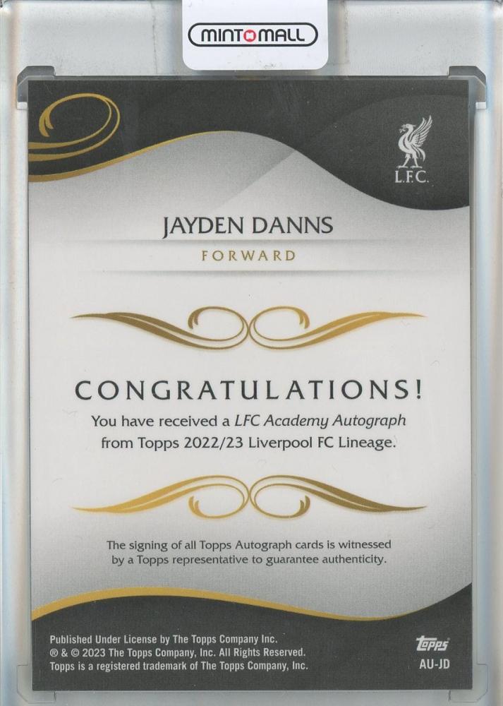 2022-23 Liverpool FC Topps Team Se Jayden Danns Autograph #AUJD Liverpool FC