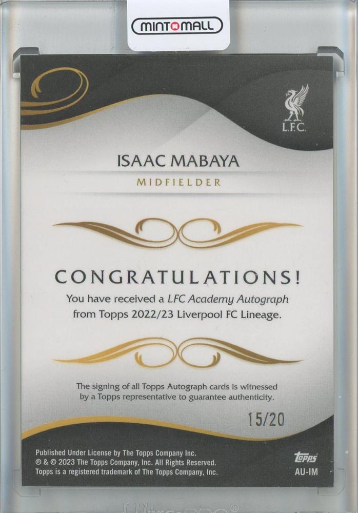 2022-23 Liverpool FC Topps Team Se Isaac Mabaya Autographs #CALG15/20 Liverpool FC
