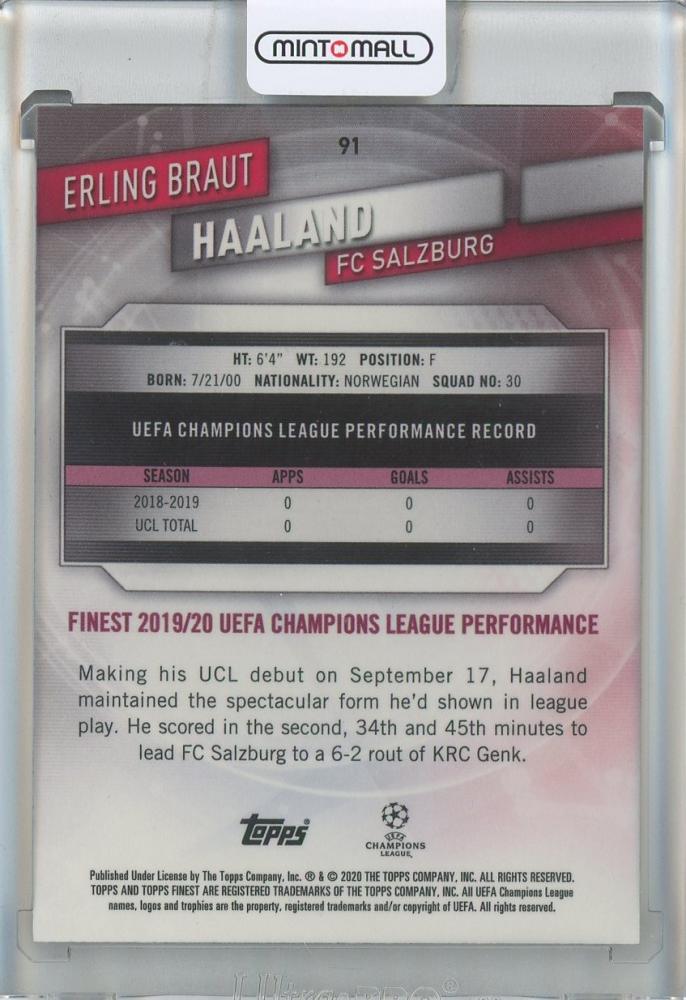 2019-20 Finest UEFA Champions League Erling Braut Haaland #91 FC Salzburg