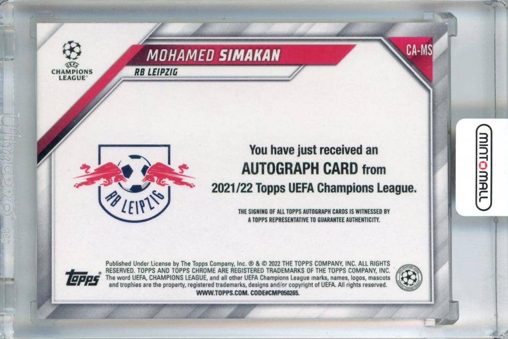 2021-22 Topps Chrome UEFA Champions League Mohamed Simakan Chrome Autographs #CA-MS RB Leipzig
