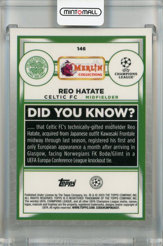2022-23 Topps Merlin Chrome UEFA Club Competitions Celtic FC Reo Hatate Base Speckle #146(Parallel Version) 074/150