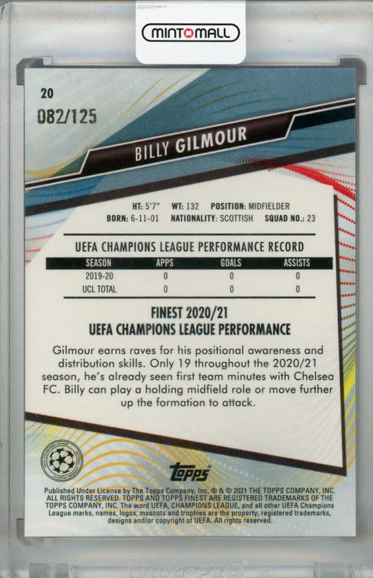 2020-21 Topps Finest UEFA Champions League Chelsea FC Billy Gilmour Base Pink Prism trading card numbered 082/125