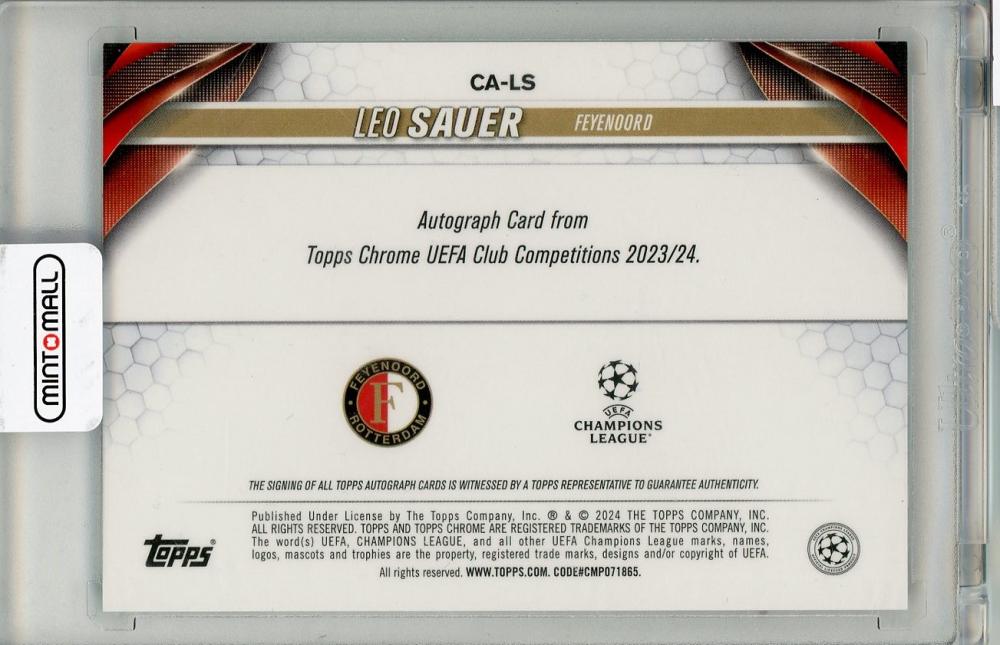 2024 TOPPS UEFA CHAMPIONSS LEAGUE Leo Sauer AUTO Feyenoord