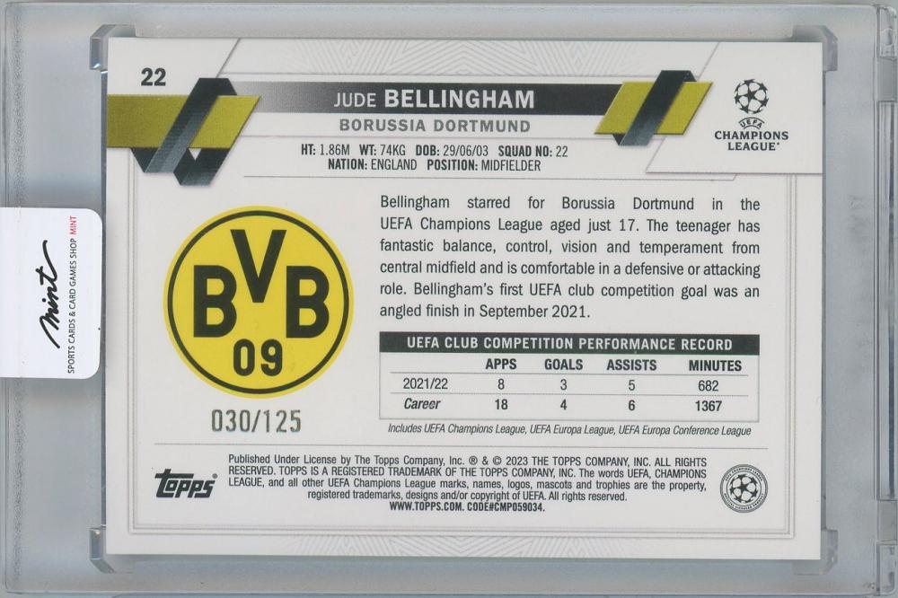 2022-23 TOPPS UEFA Club Competitions Blue Inferno #22 / JUDE BELLINGHAM(Borussia Dortmund) 030/125