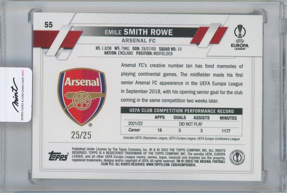 2022-23 TOPPS UEFA Club Competitions Orange #55 / EMILE SMITH ROWE(Arsenal) 25/25