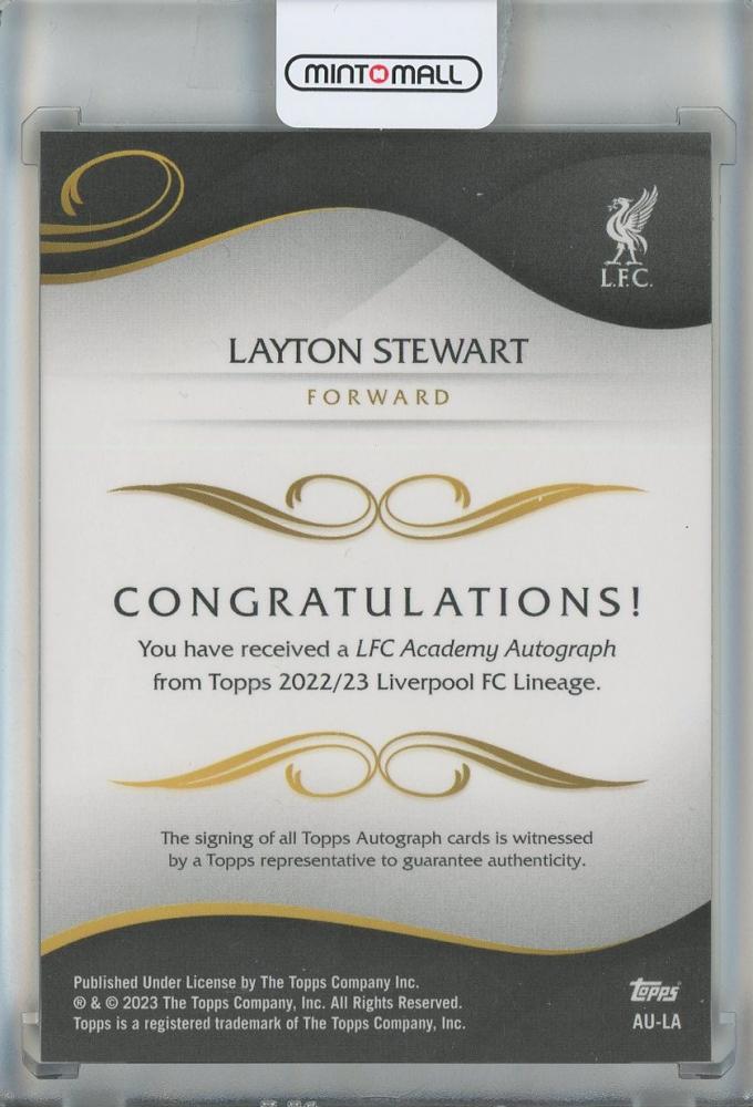 2022-23 Topps Liverpool Lineage Layton Stewart Autograph Liverpool FC