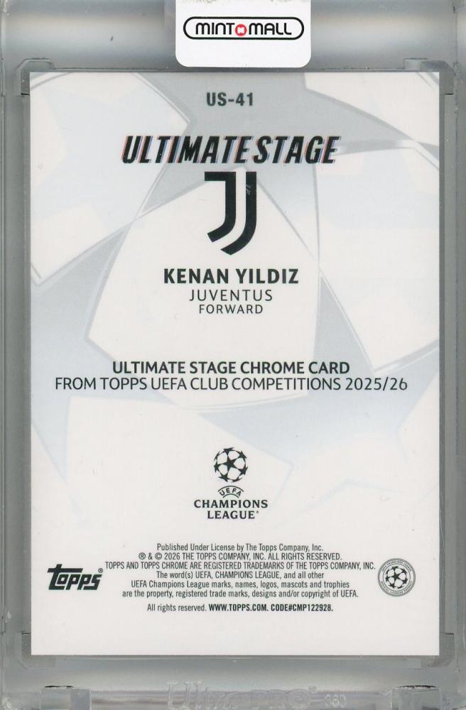2025-26 Topps UEFA Club Competitions Kenan Yildiz Ultimate Stage Chrome Orange Refractor #US-4112/25 Juventus