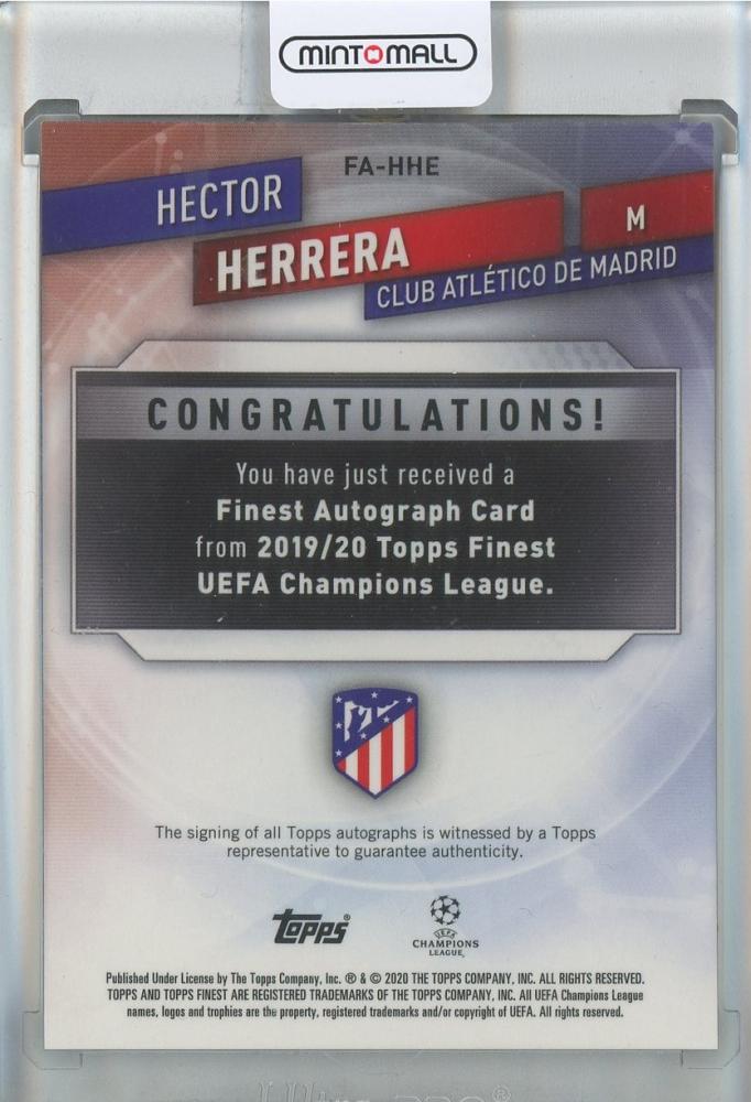 2019-20 Finest UEFA Champions League Hector Herrera Autographs #FAHHE Atletico Madrid