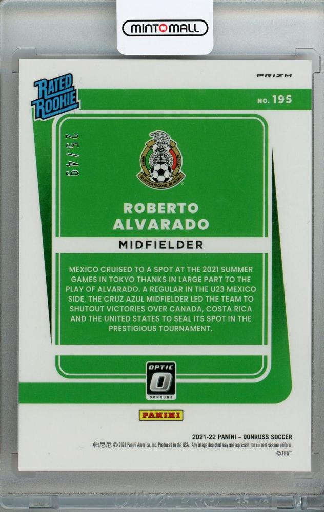 2021-22 Donruss Soccer Road to Qatar Mexico Roberto Alvarado Rated Rookie Base Optic Orange Velocity parallel card numbered 25 of 49