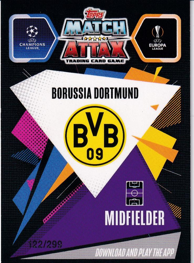 2020-21 Topps Chrome Match Attax UEFA Champions League Borussia Dortmund Giovanni Reyna Rising Star Purple card