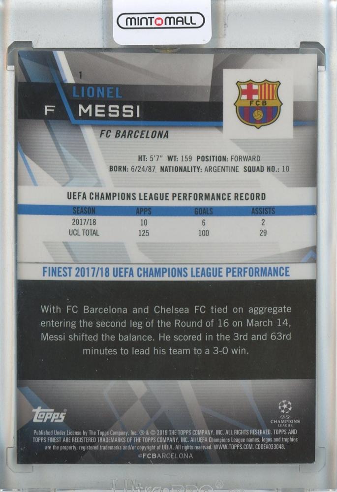 2018-19 Finest UEFA Champions League Lionel Messi #1 FC Barcelona
