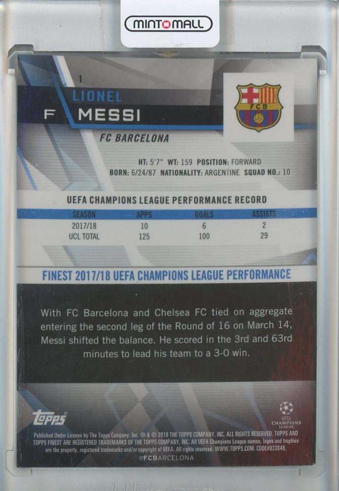 2018-19 Finest UEFA Champions League Lionel Messi #1 FC Barcelona
