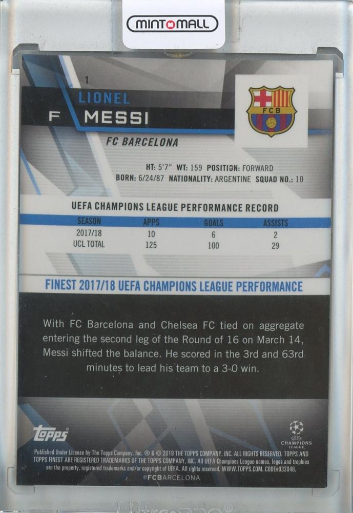 2018-19 Finest UEFA Champions League Lionel Messi #1 FC Barcelona