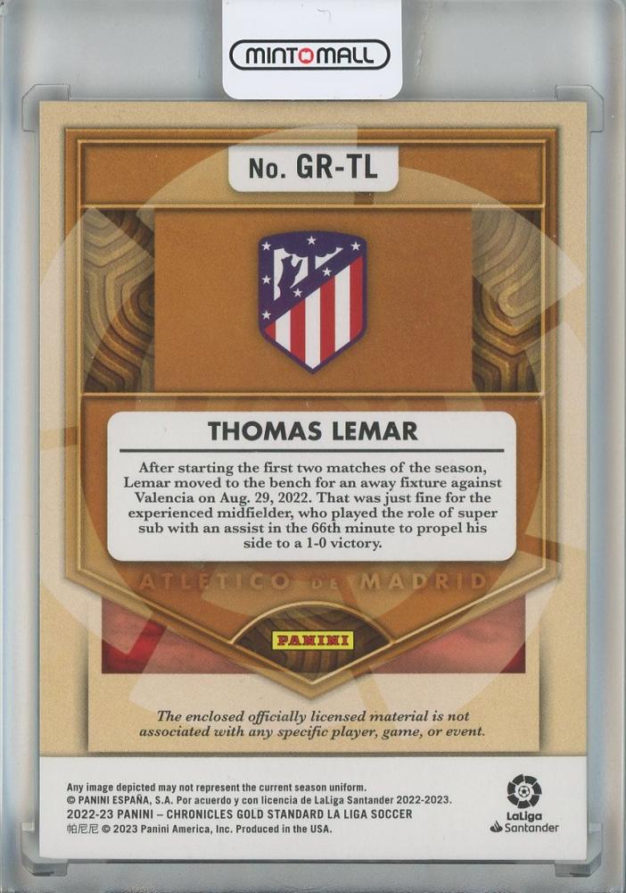 2022-23 Panini Chronicles Thomas Lemar La Liga Gold Rush Relics Silver #175/99 Atletico Madrid